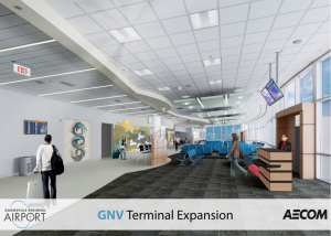 This rendering shows the expanded Gainesville Regional Airport terminal from inside.